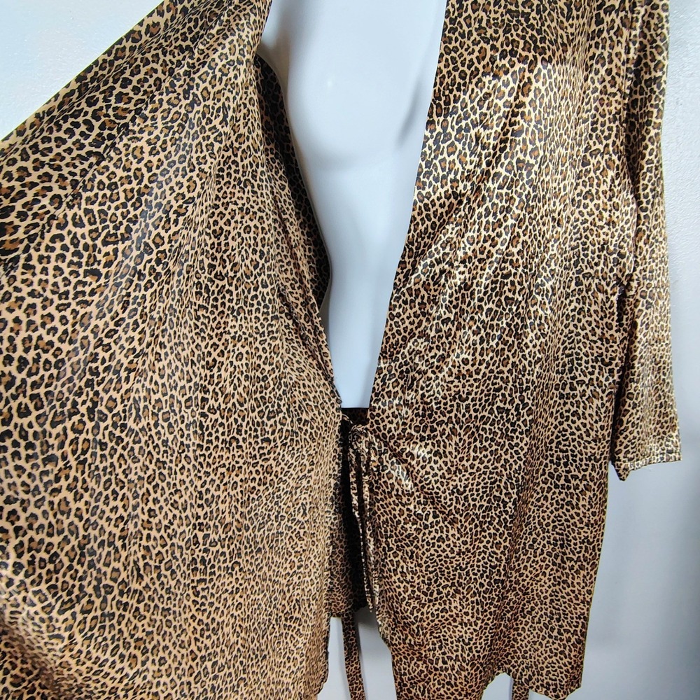 Morgan Taylor Intimates Leopard Print Satin Robe Brown Animal L NWT NOS regency - Picture 4 of 8